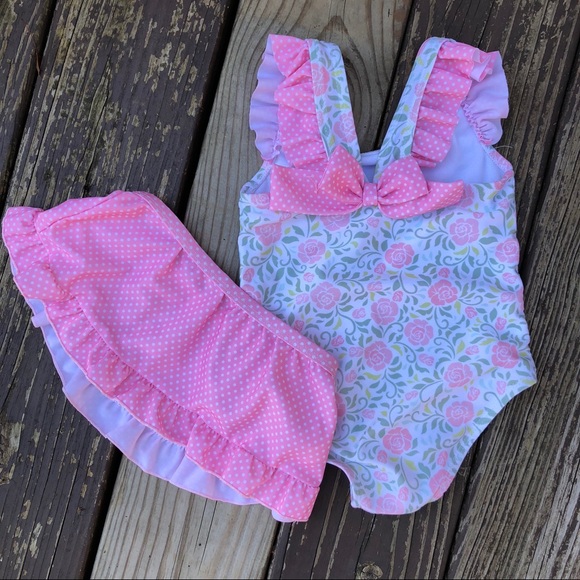 Sol Swim Other - Pink Floral, Ruffle Swim Suit + Matching Skirt